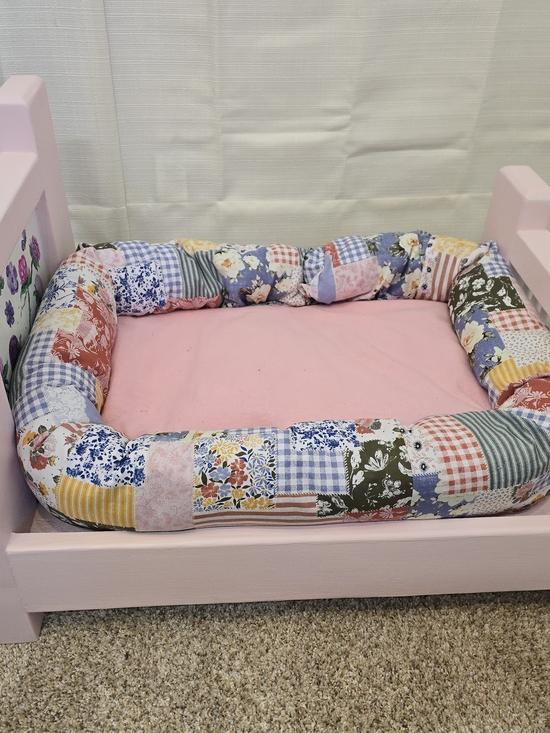 Hand Made Other - Hand Crafted Hand Painted Patchwork Bolstered Dog Bed With Cushion